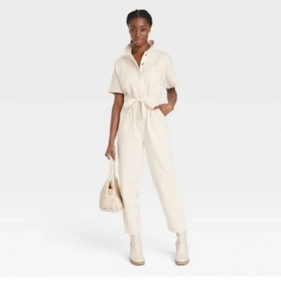 Universal Thread Women's Short Sleeve Linen Boilersuit Casual Jumpsuit Size 8 - Picture 3 of 16